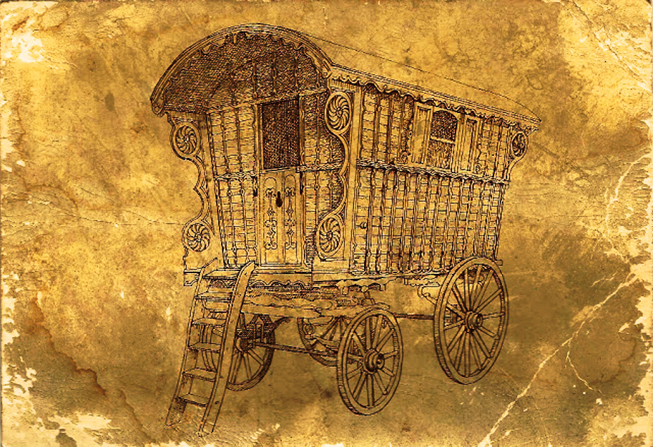 Public domain art of a gypsy caravan wagon
